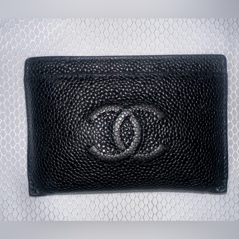 CHANEL Black Caviar Leather Card Case Wallet